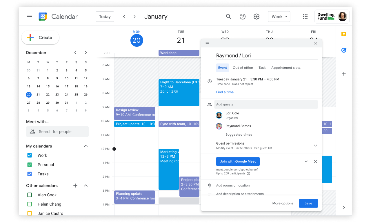 google calendar user interface showing appointments