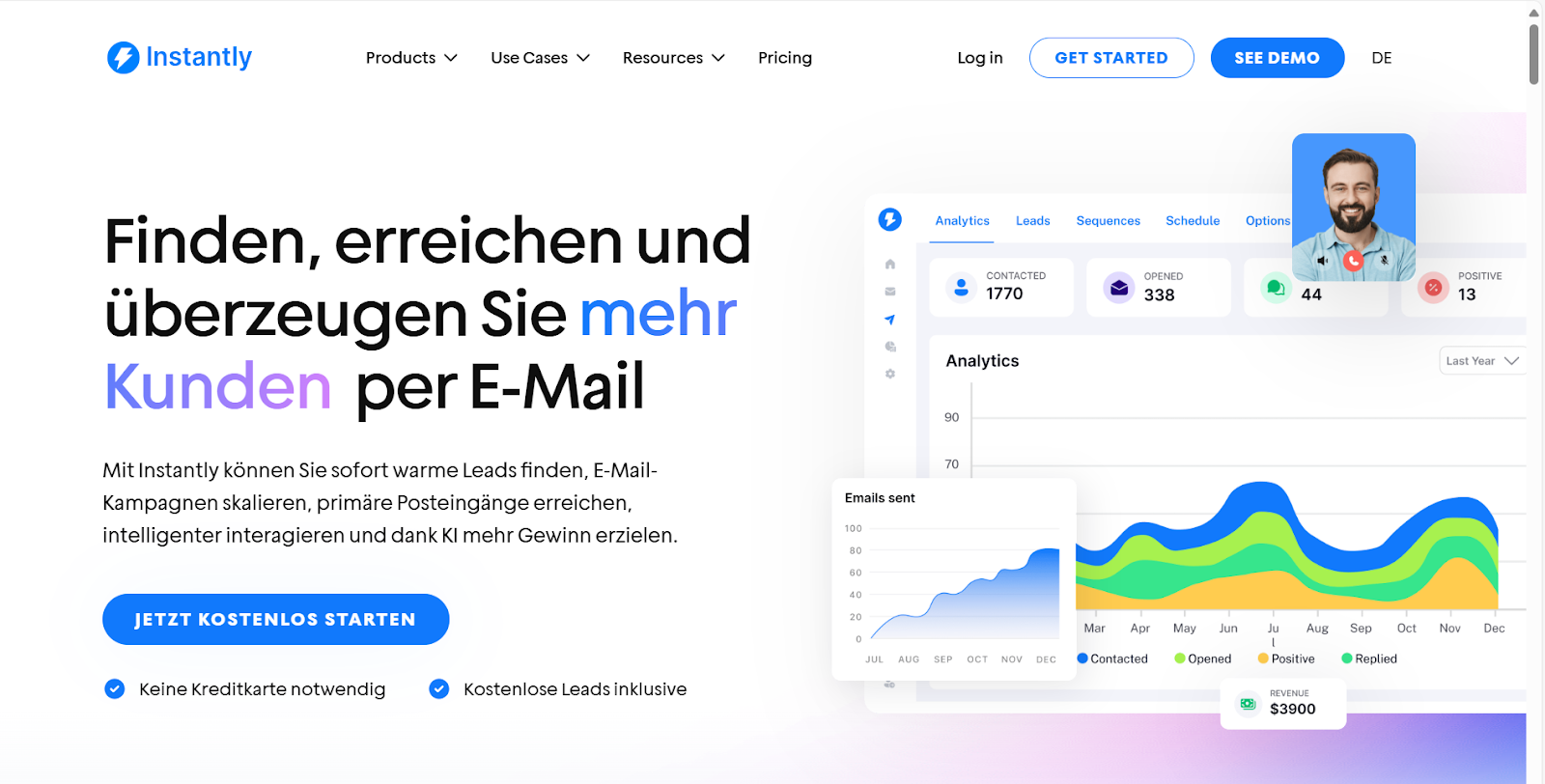 Landingpage von Instantly
