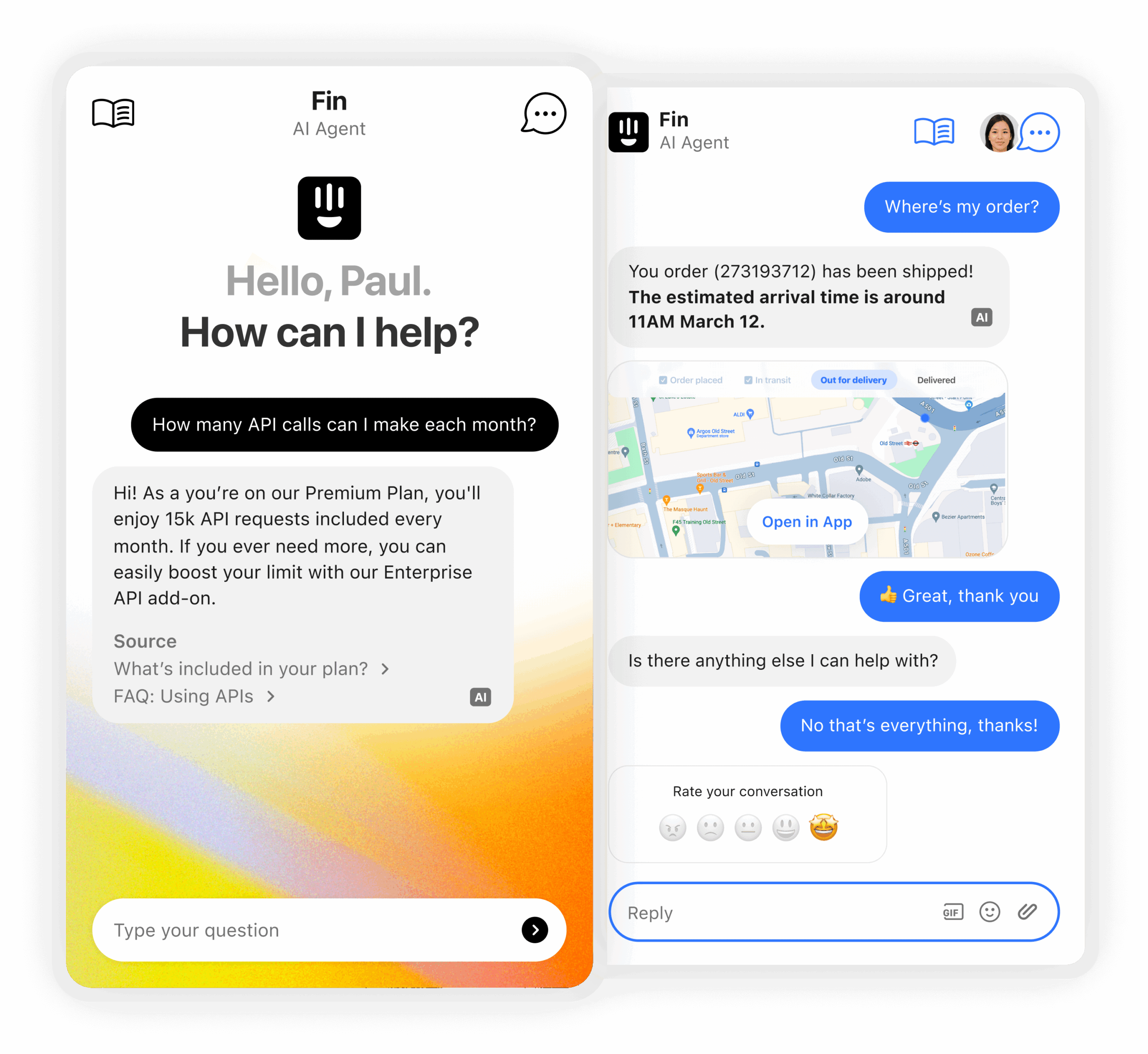 the interface of the ai agent fin by intercom