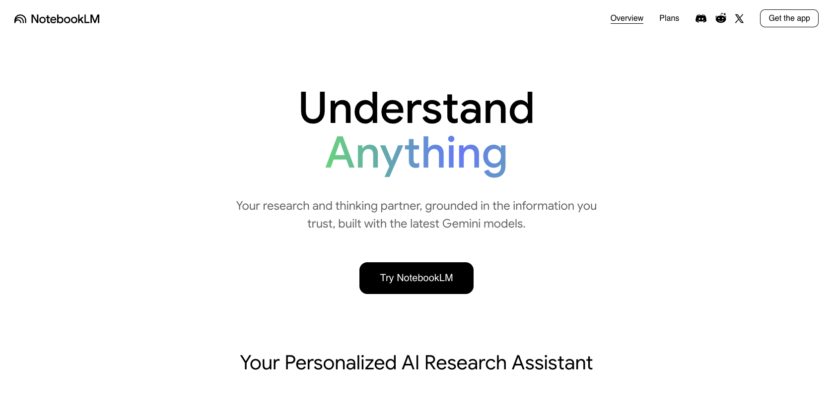 NotebookLM Landing Page