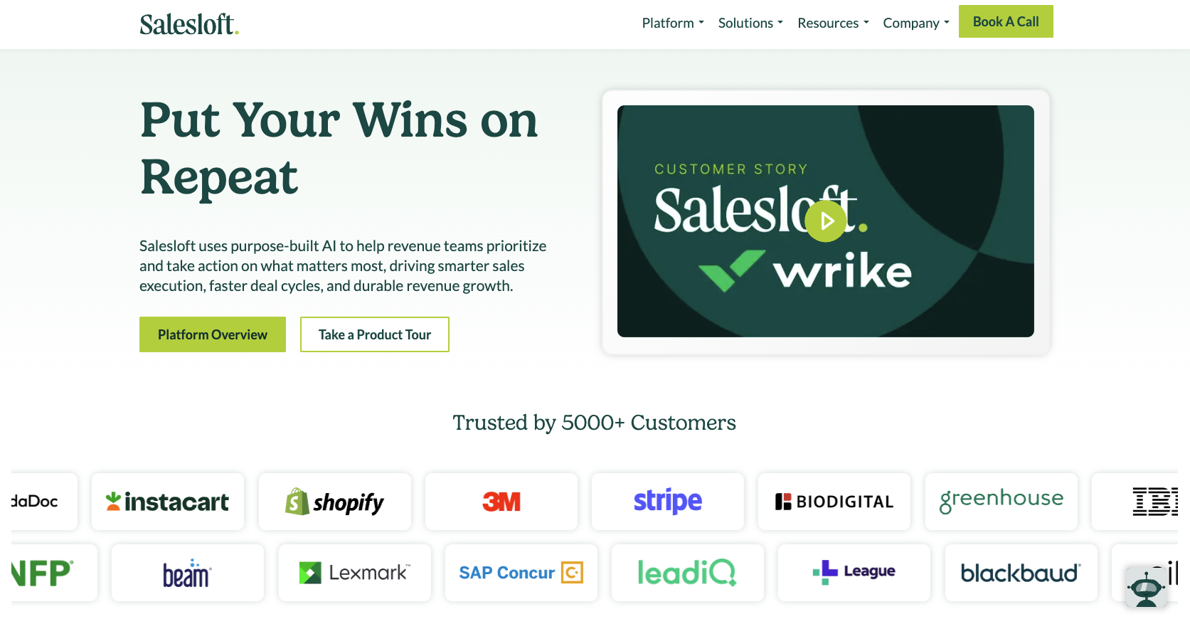 sales engagement platform salesloft website homepage