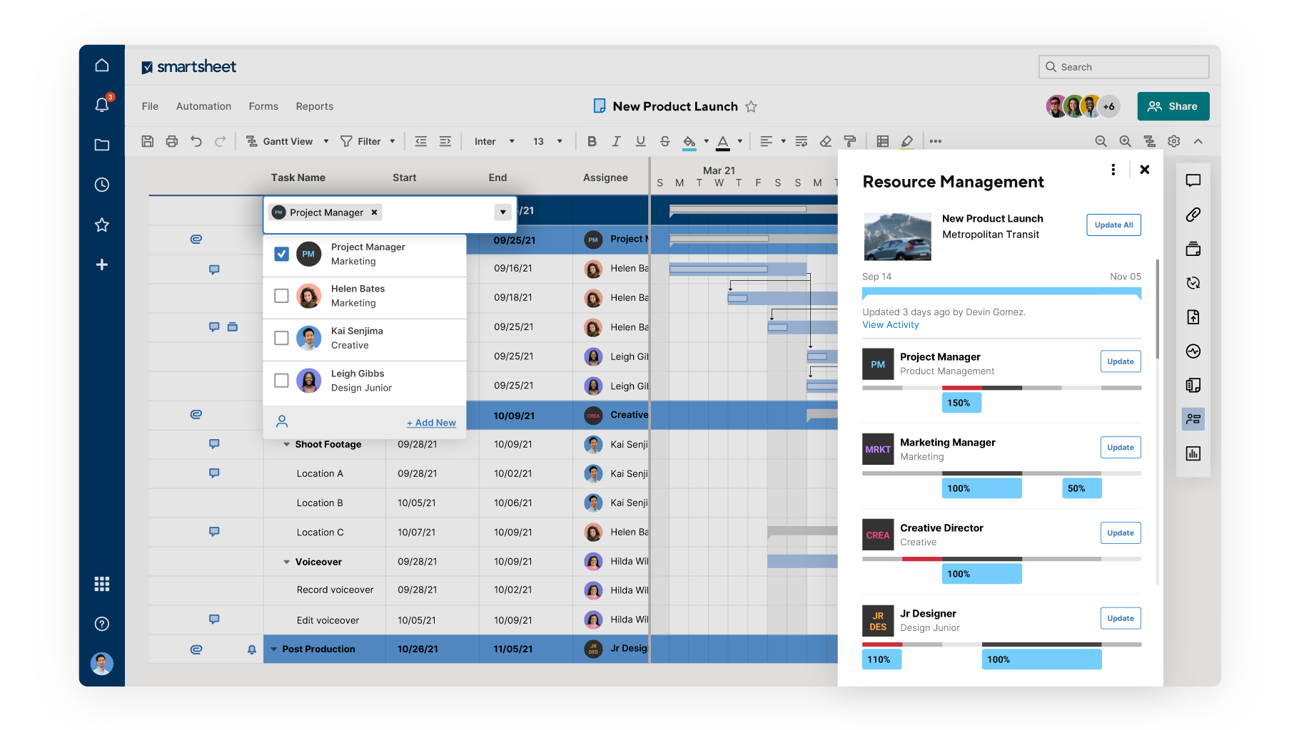 User Interface of Smartsheet