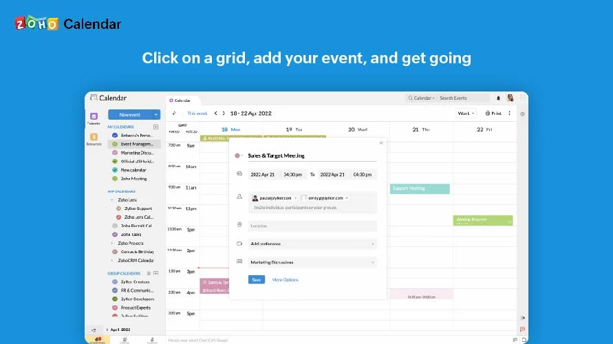 User Interface of Zoho Calendar