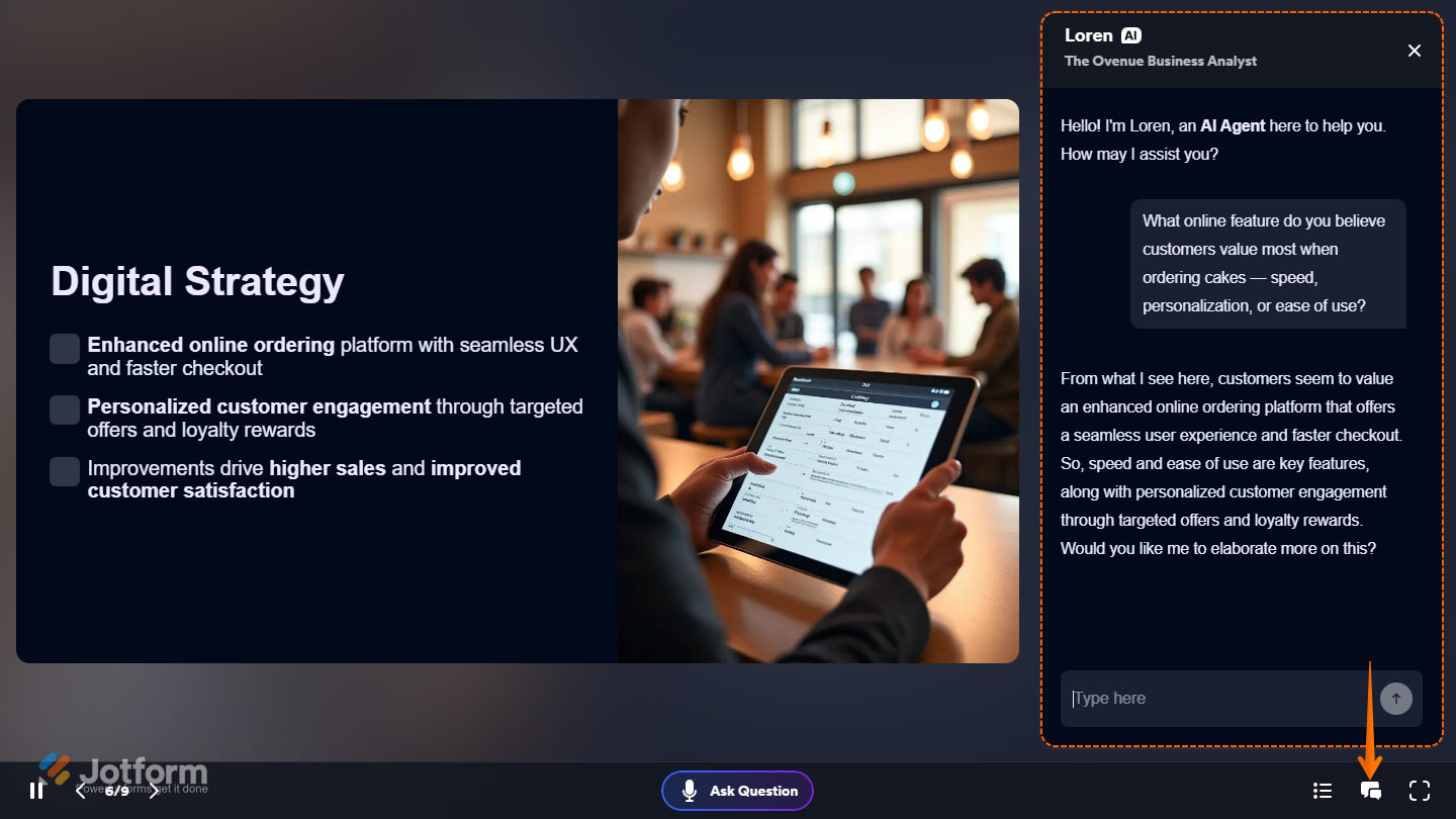 Chat panel in Presentation Agent