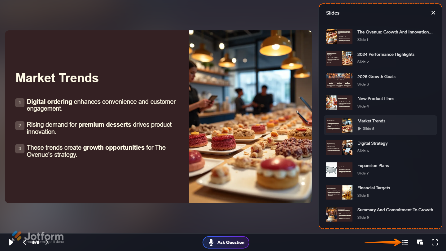Slides panel in Presentation Agent