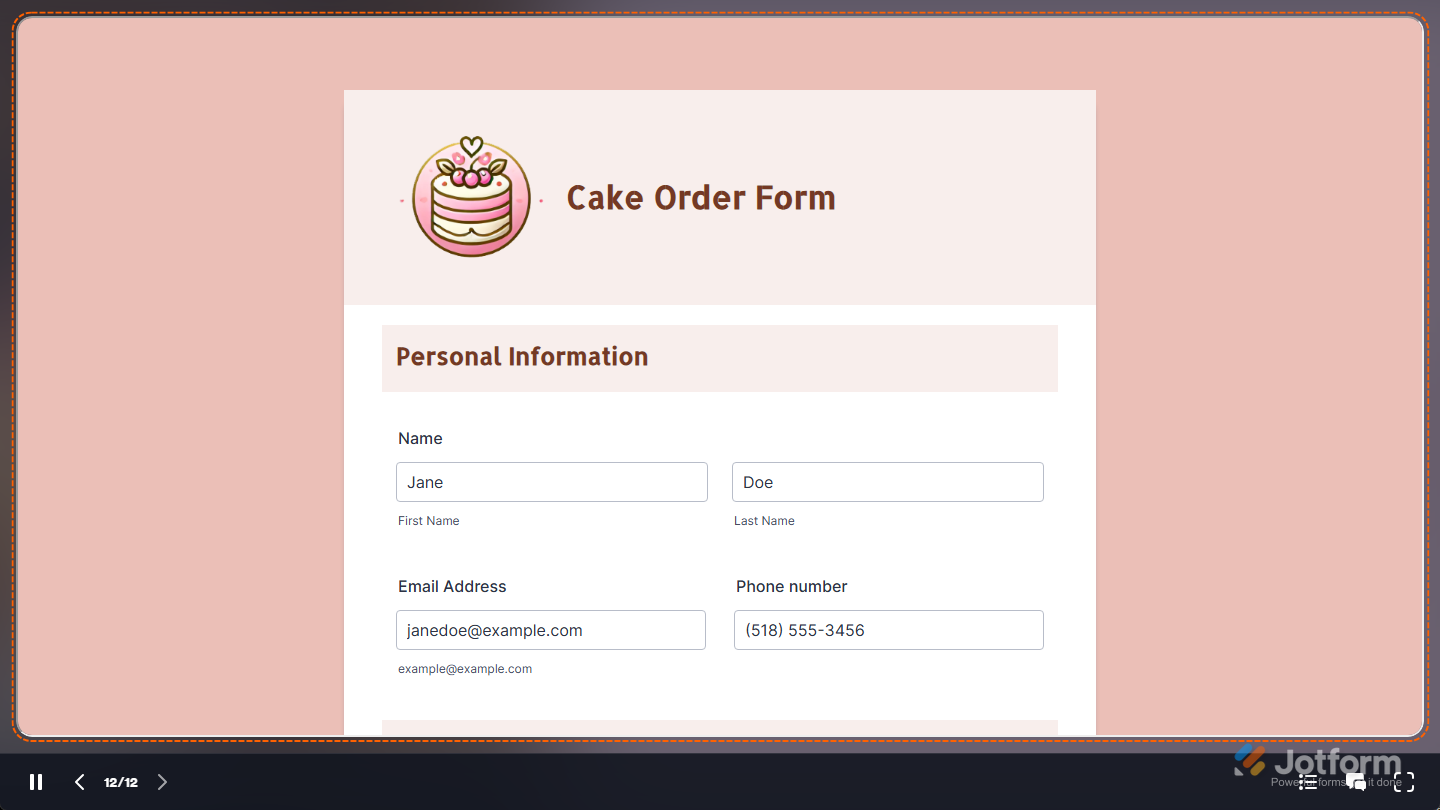 Sample slide with a form in a Presentation Agent