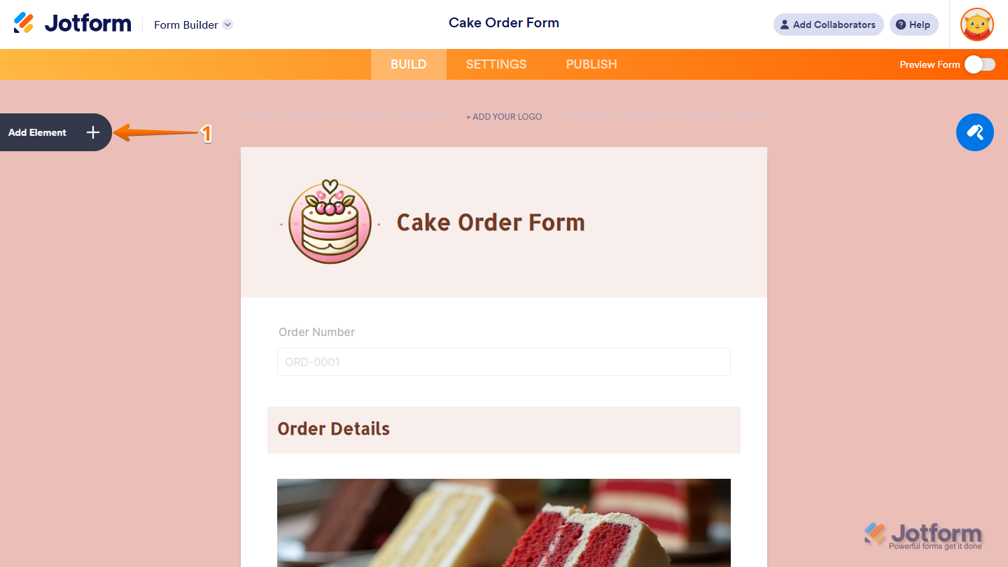 Add Element button in Jotform Form Builder