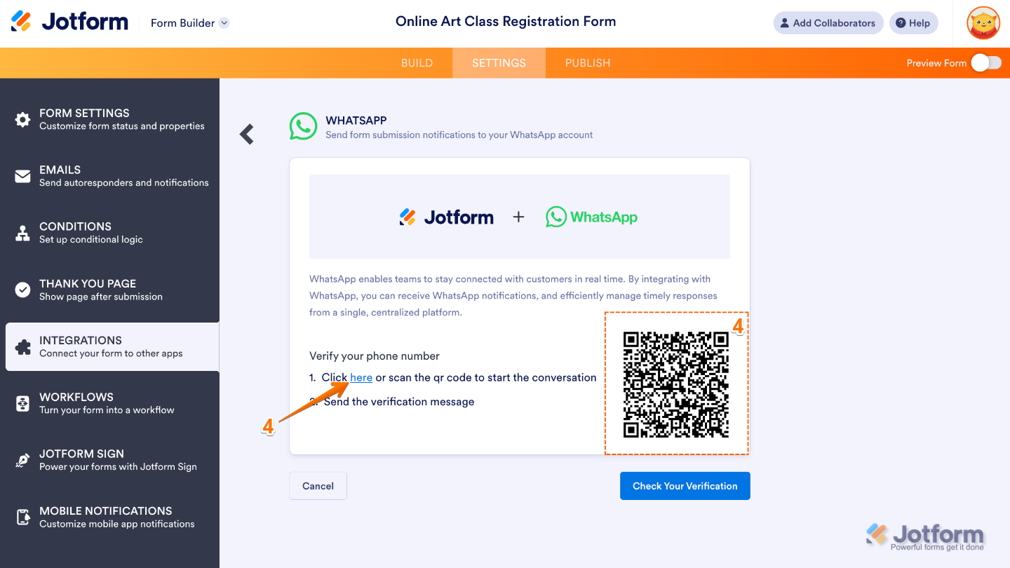 Clicking the 'Here' link or scanning the QR code to complete the verification process