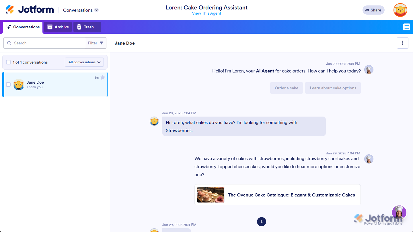 View conversation with Presentation Agent on the Conversations page