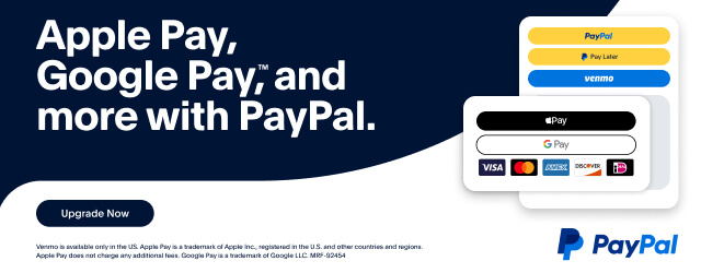 Visual Asset viewing the message "Apple Pay, Google Pay, and more with PayPal"