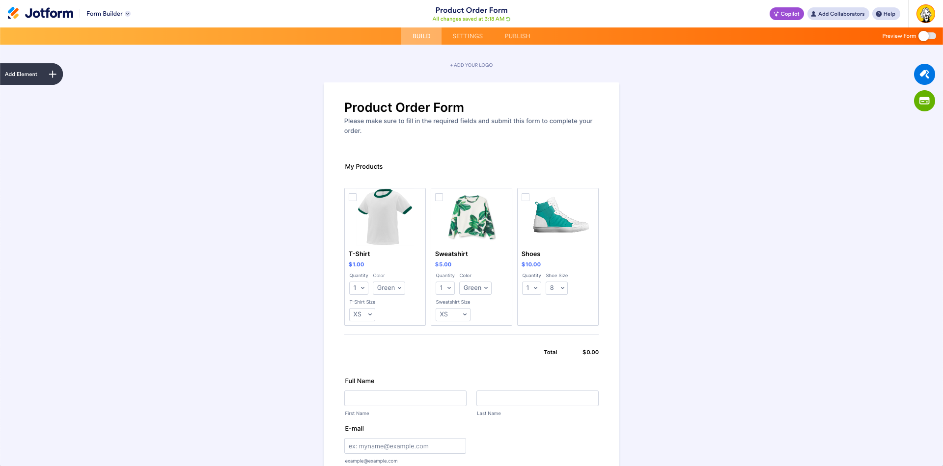 Form Builder Order Form Template