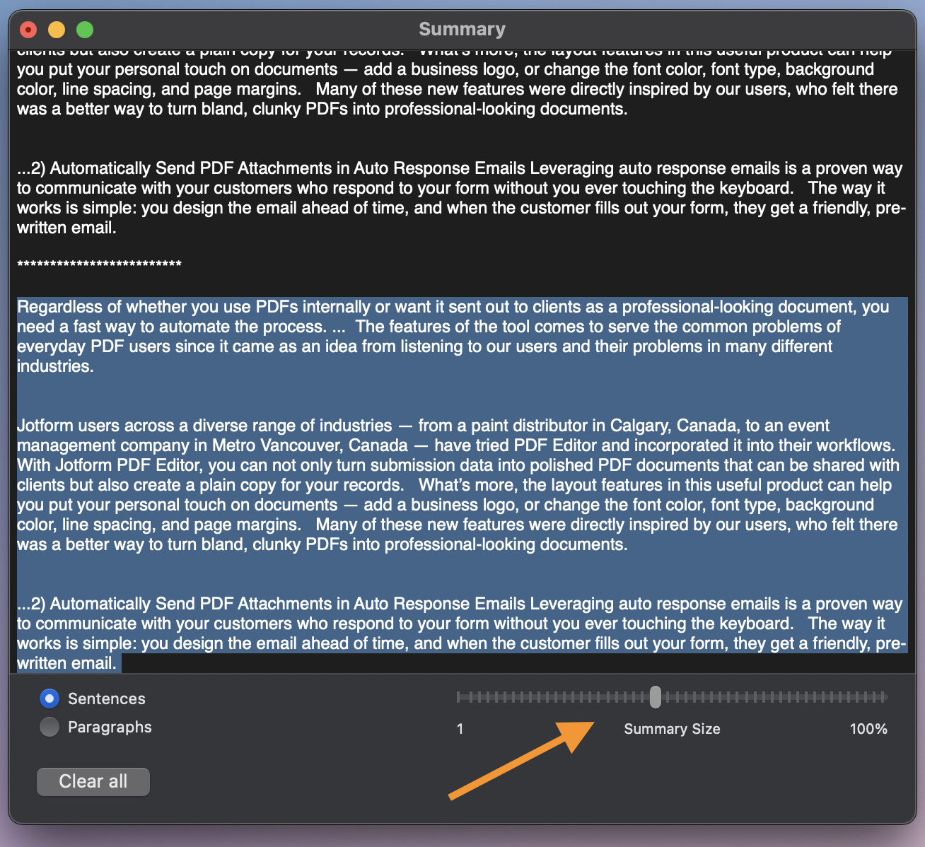 Mac Summary App Summary Size Slider