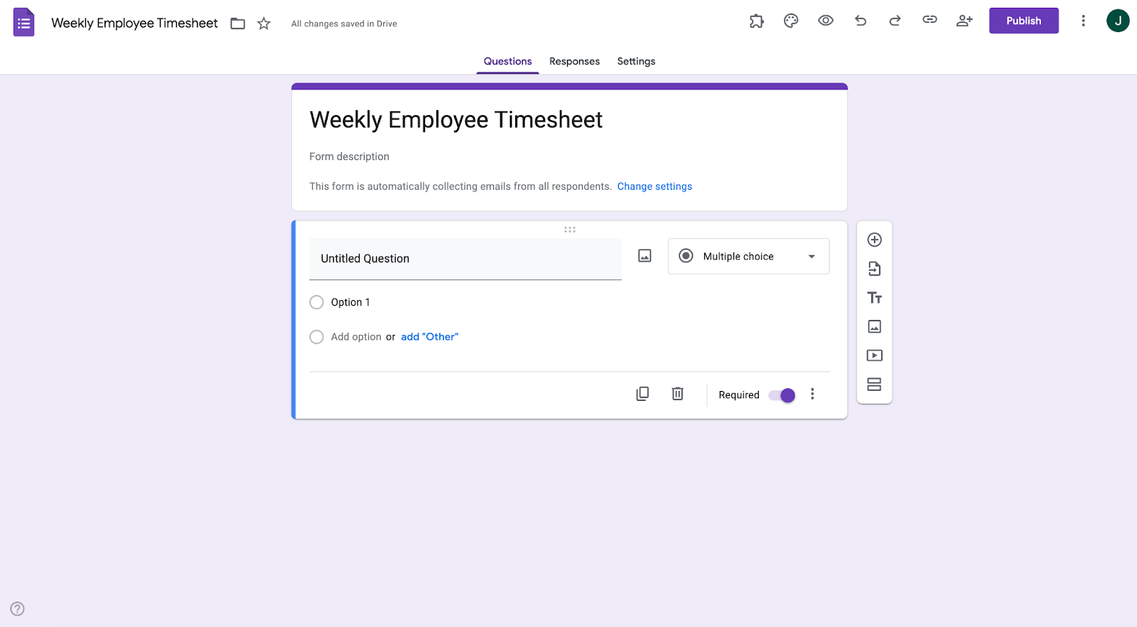 A blank timesheet with the title "Weekly Employee Timesheet"