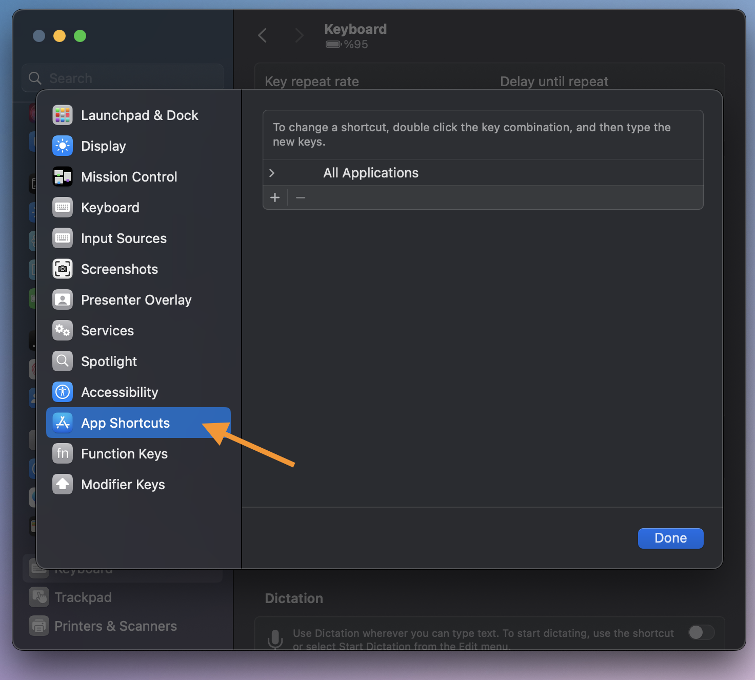 Mac Settings App Shortcuts Tab