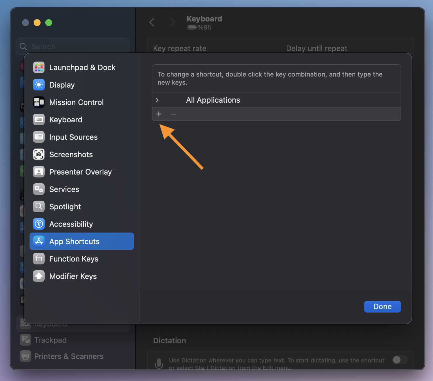 App Shortcuts Tab Add Button