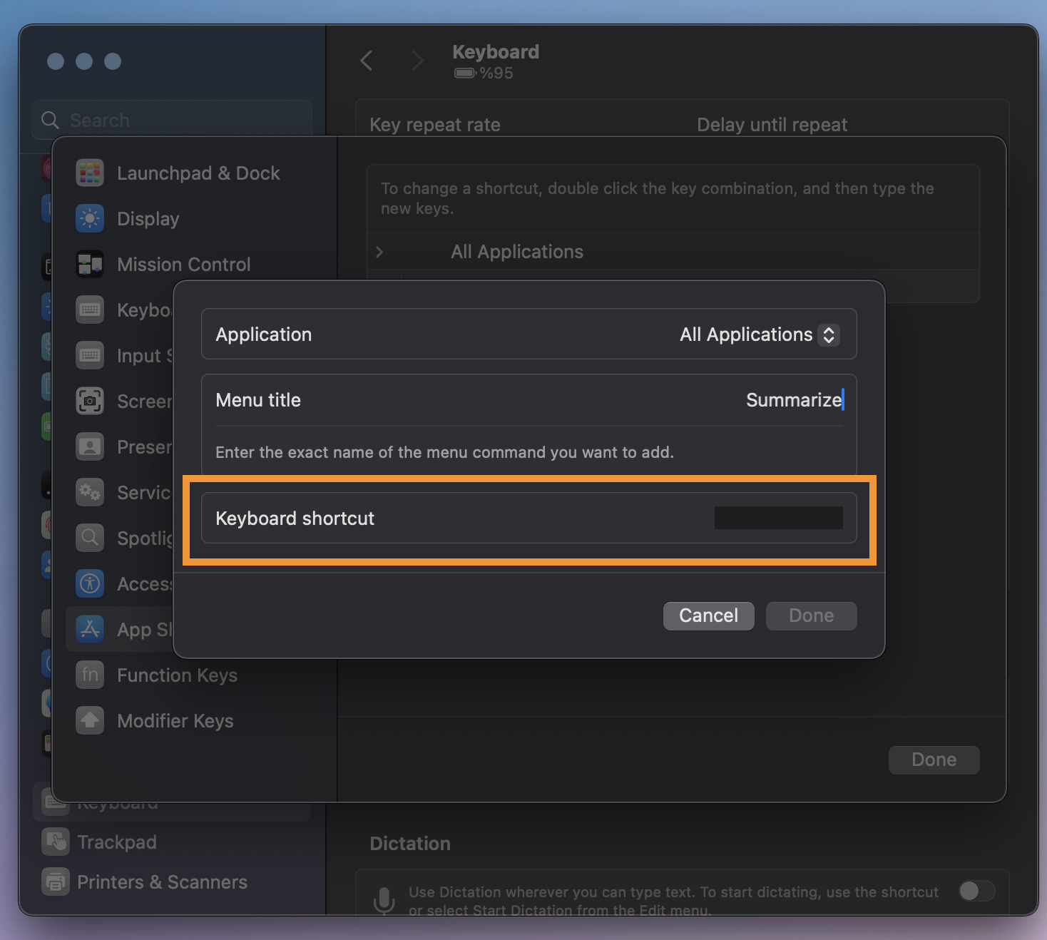 App Shortcuts Keyboard Shortcut Chooser
