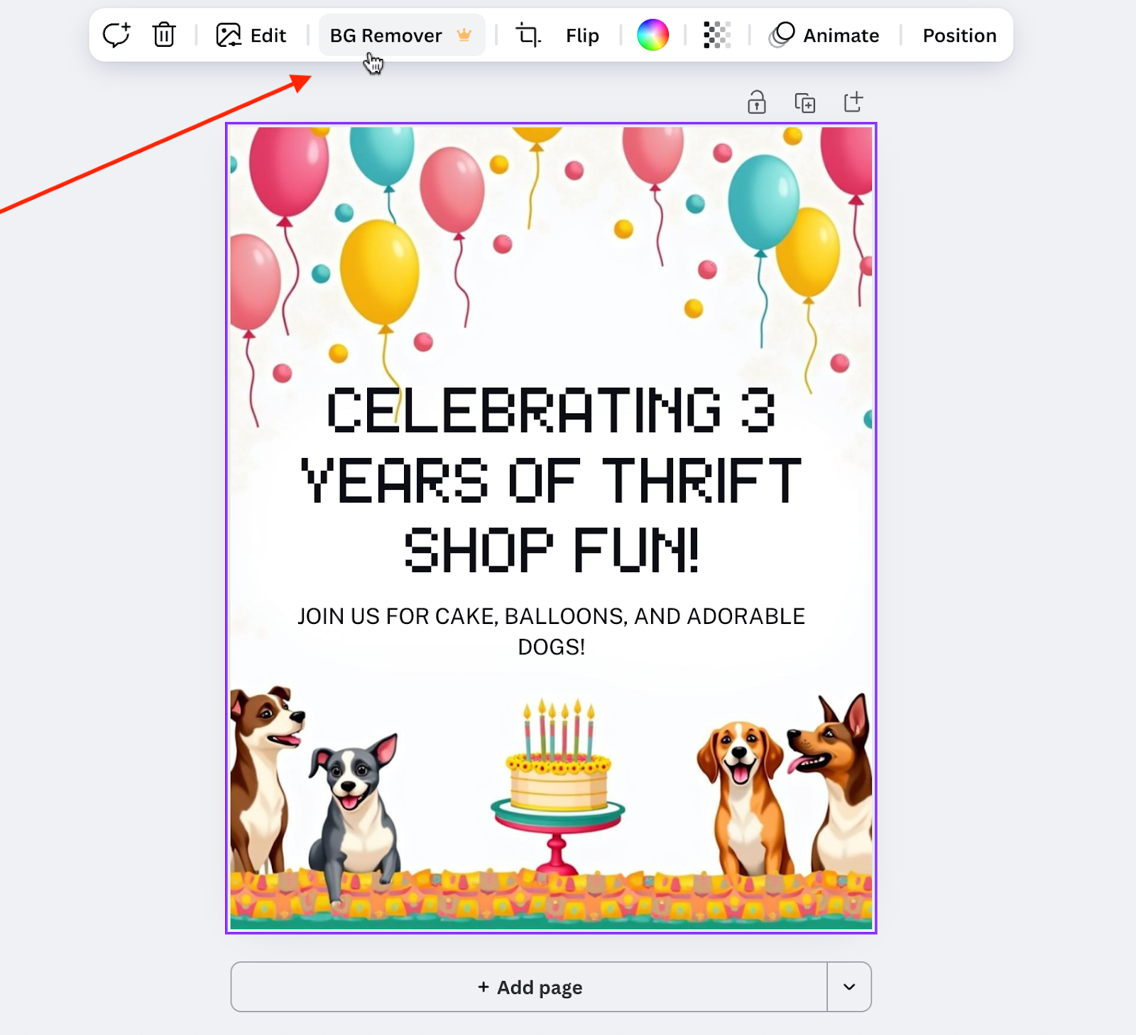 Clicking on the BG Remover option on Canva