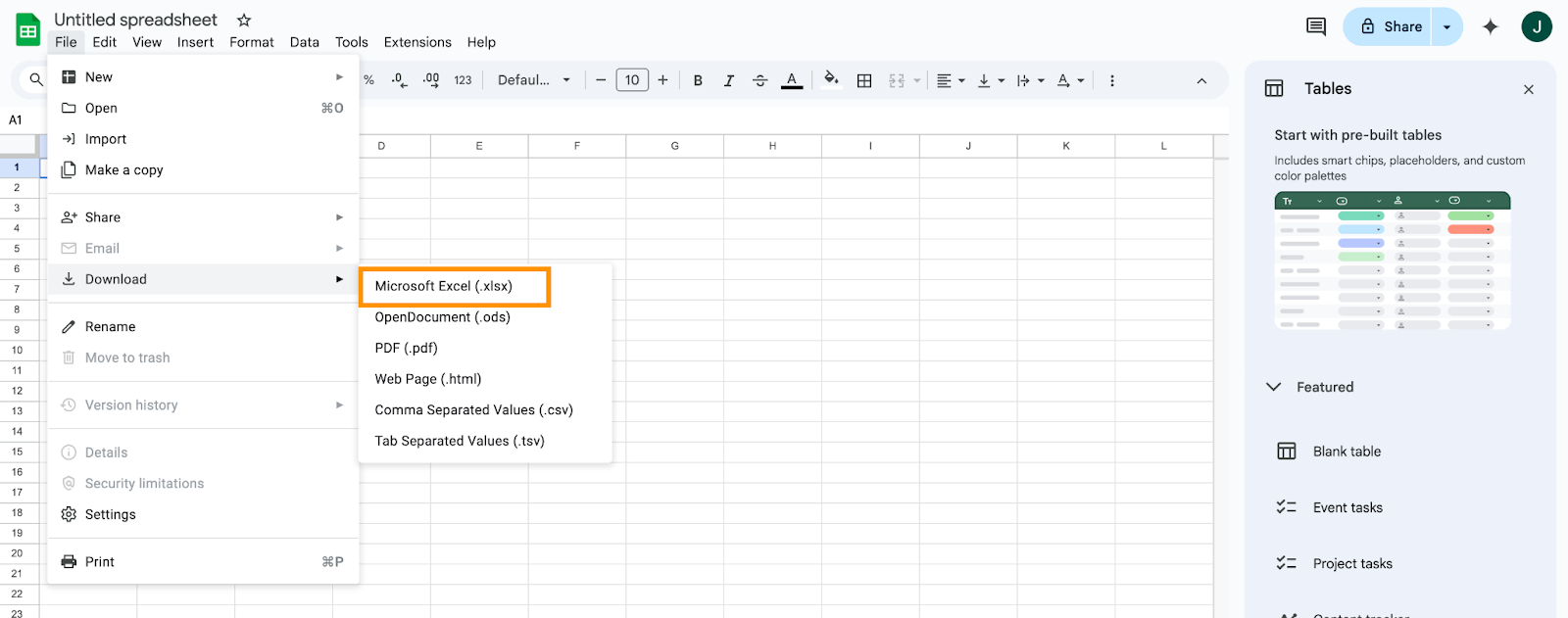 Download Menu Excel Button