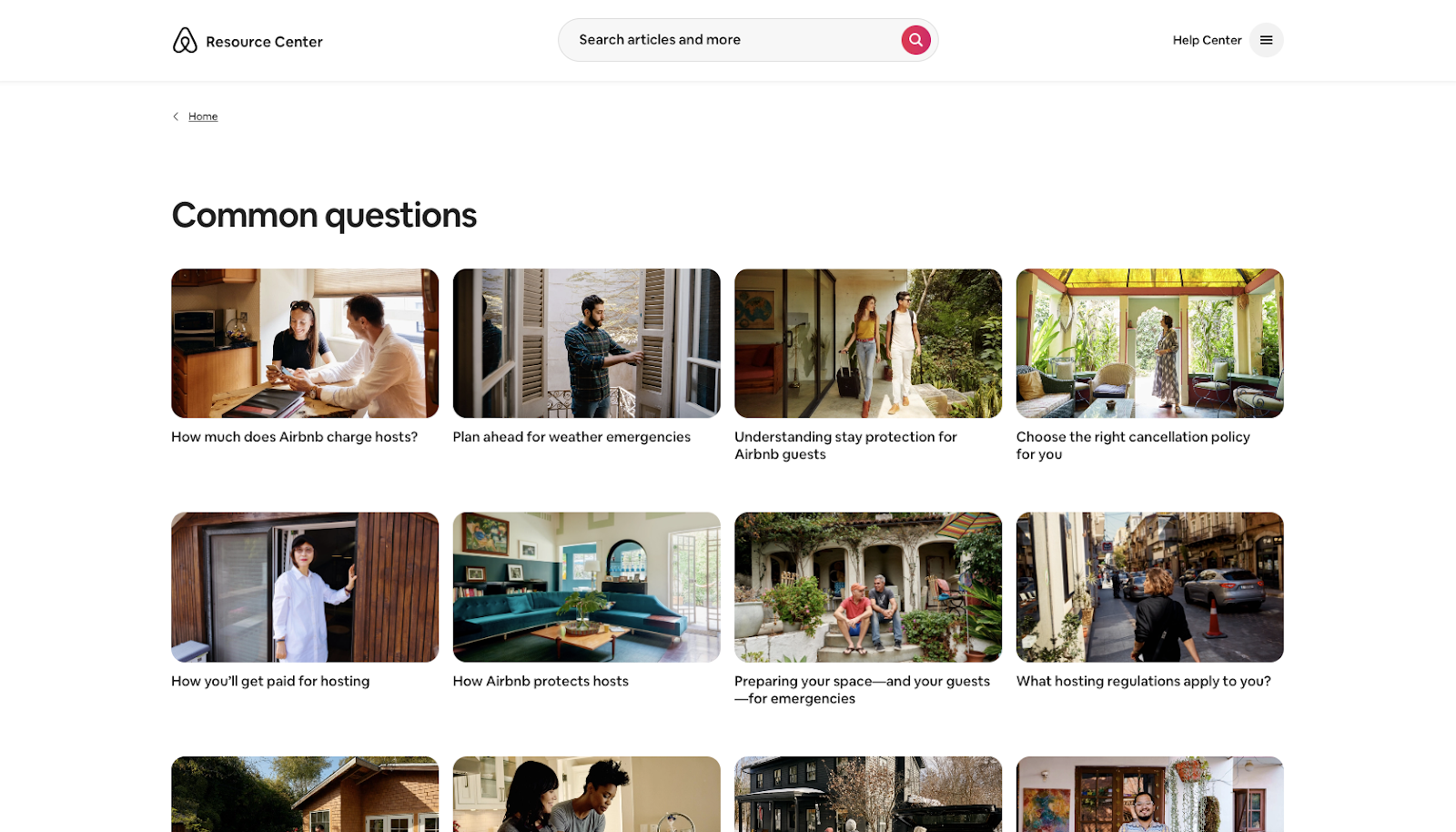 Screenshot of Airbnb's Resource Center