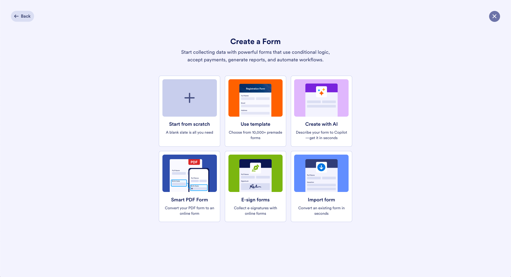 Jotform Asset Picker Form Menu