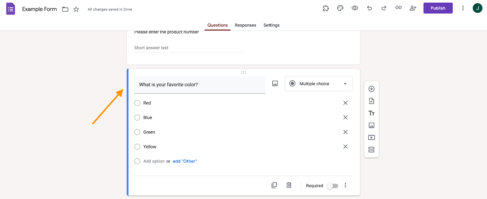 Google Forms Multiple choice Question