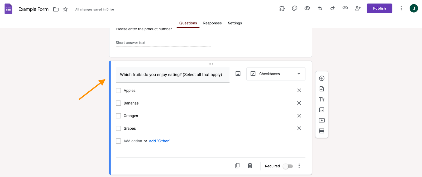 Google Forms Checkbox Question