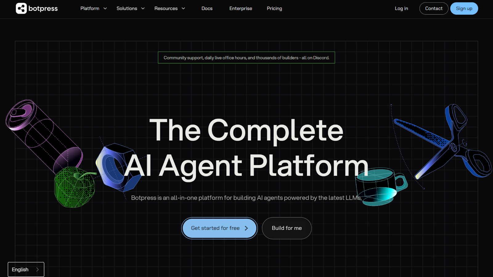 screenshot of the Botpress homepage