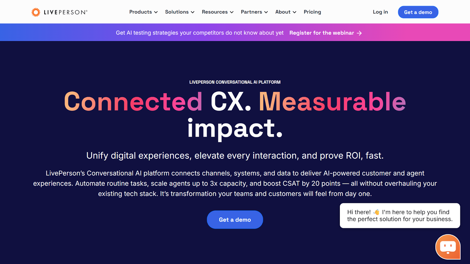 screenshot of the LivePerson homepage with the words connected CX