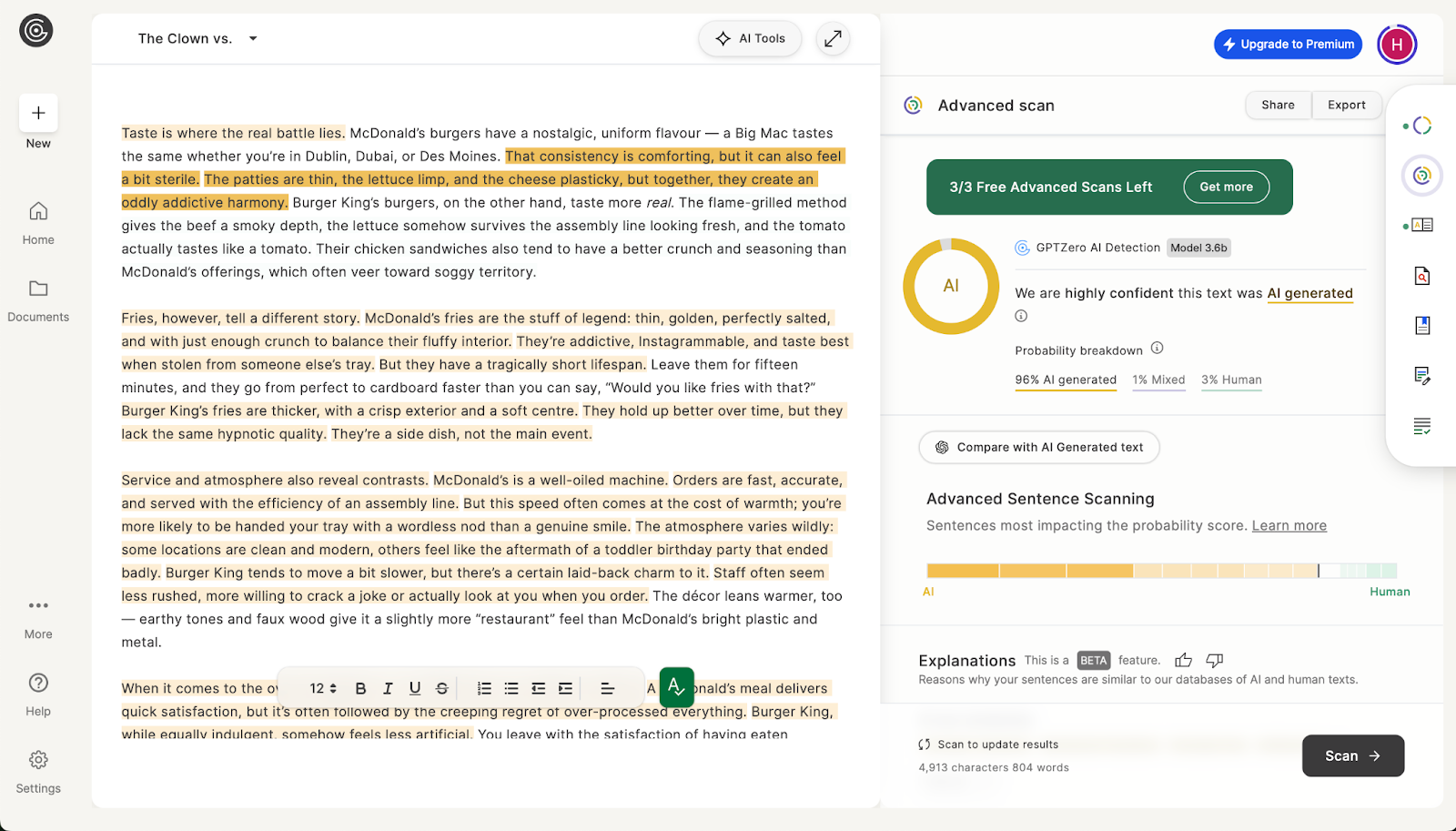 screenshot of GPTZero user interface