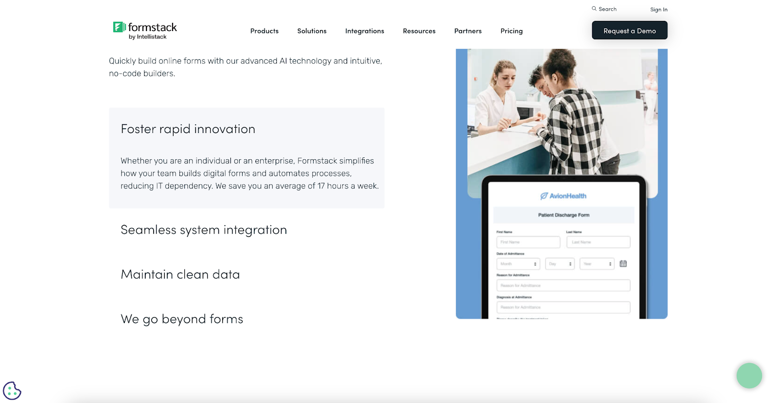 screenshot of formstack website hoempage