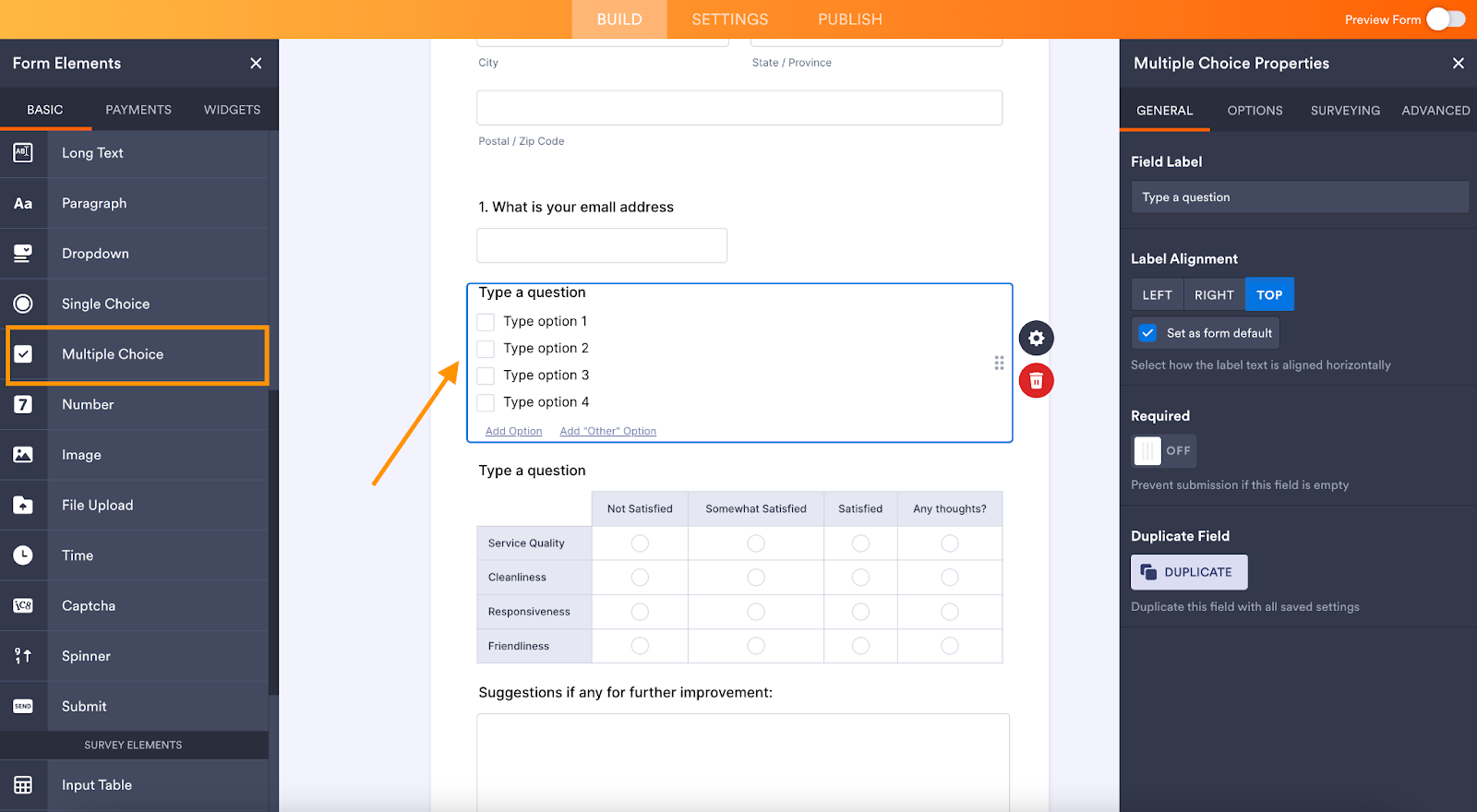 Jotform Multiple Choice Grid