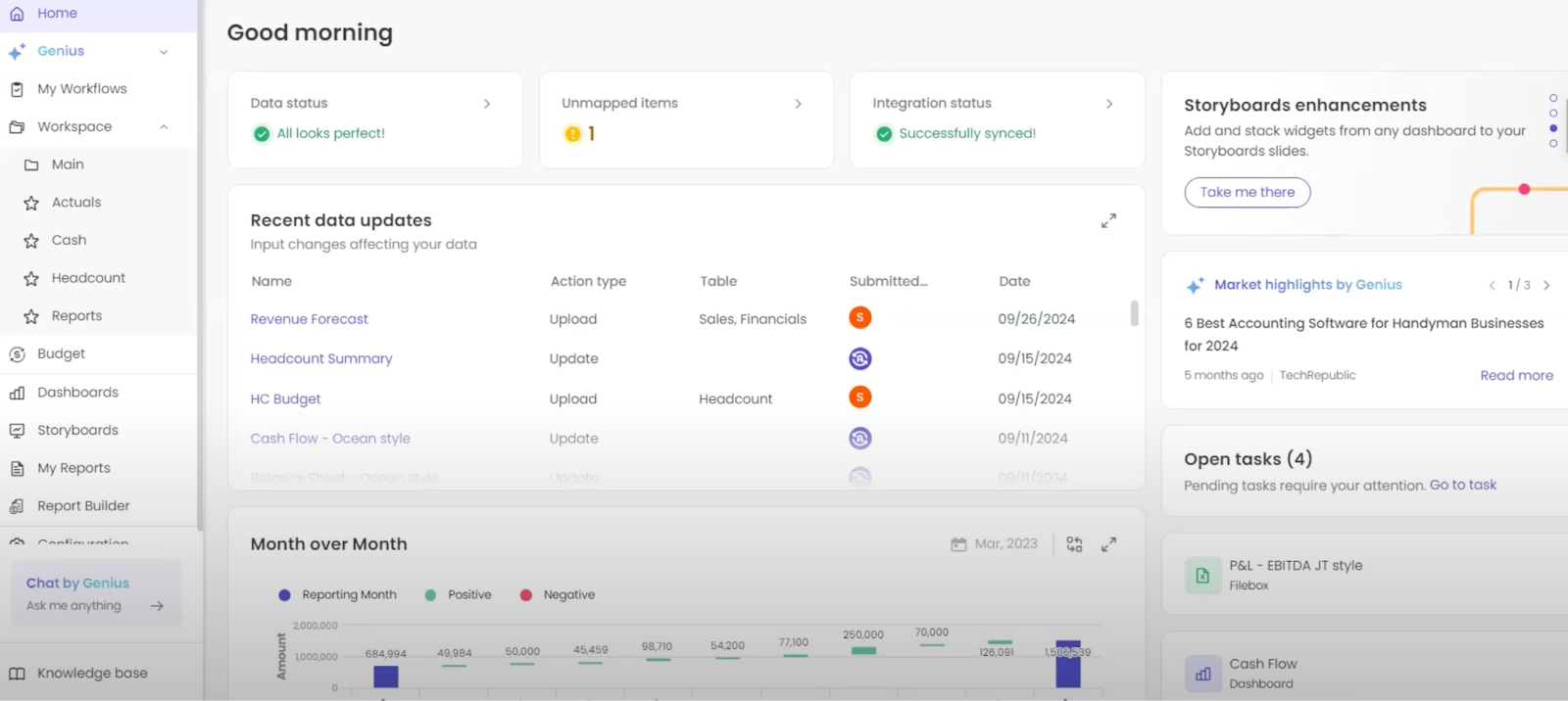 Datarails homepage dashboard