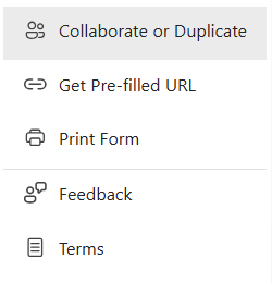 Screenshot of a drop-down menu showing "Collaborate or Duplicate"