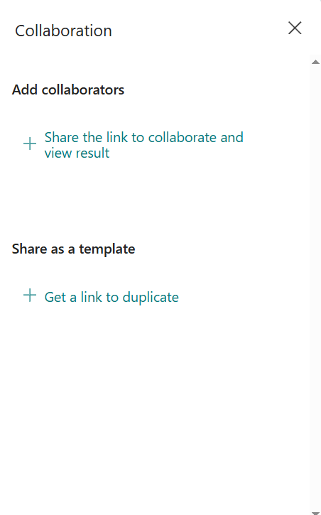 Screenshot of the "Collaboration" menu on Microsoft Forms