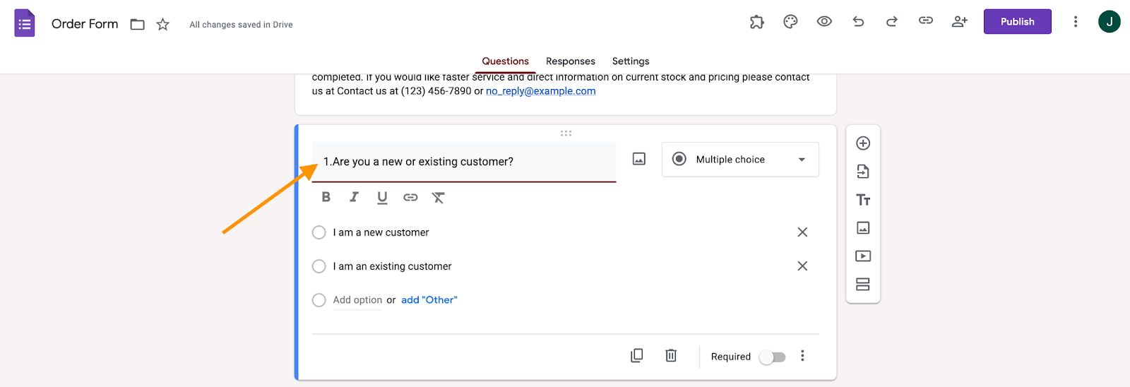 Google Forms Field Name Box