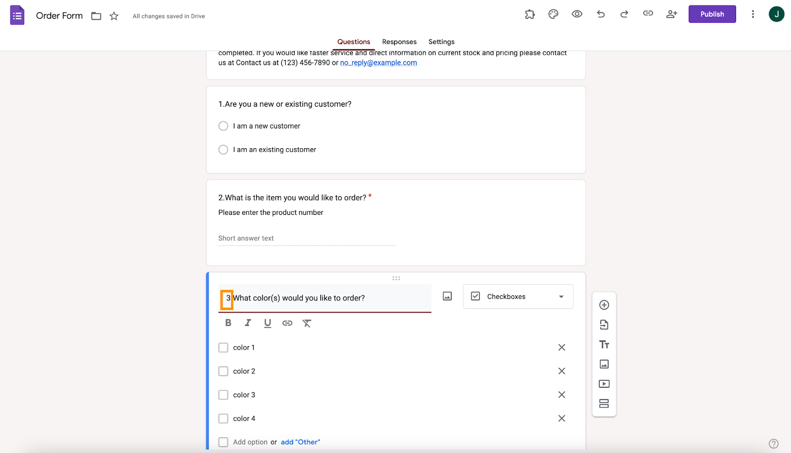 Google Forms Field Number Box