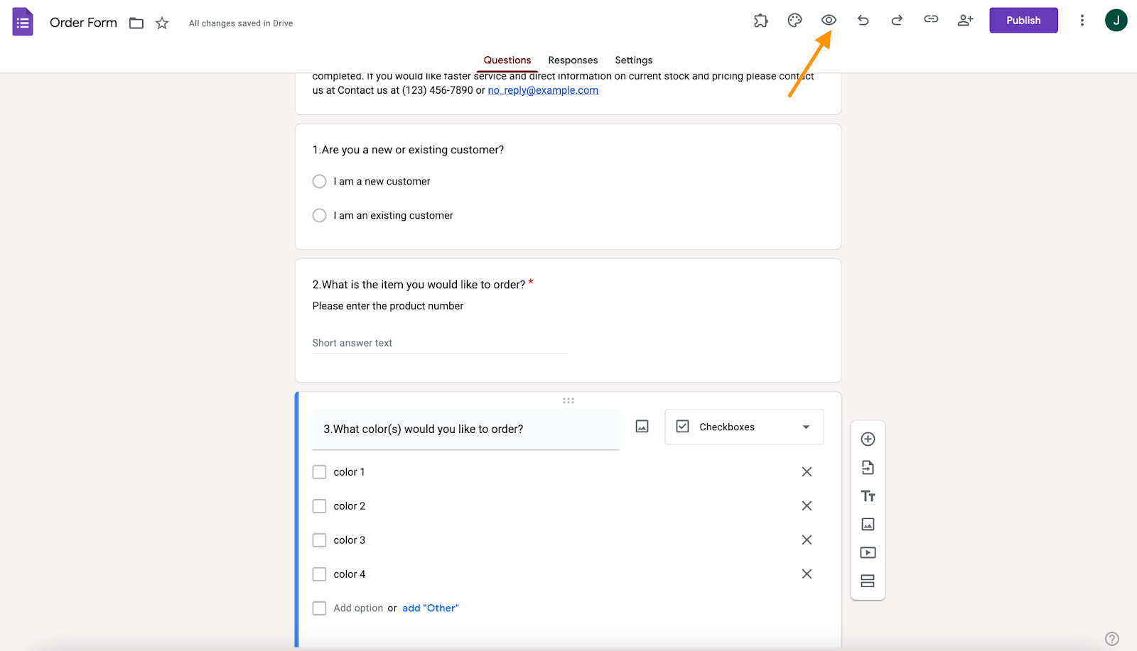 Google Forms Preview Button
