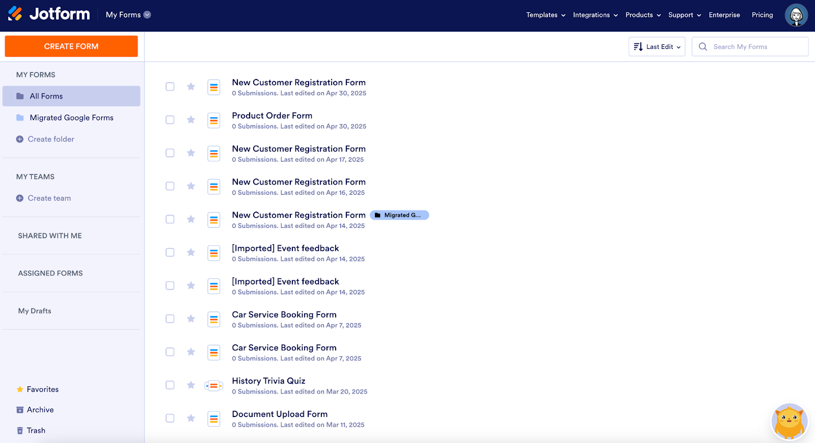 Jotform My Forms Page