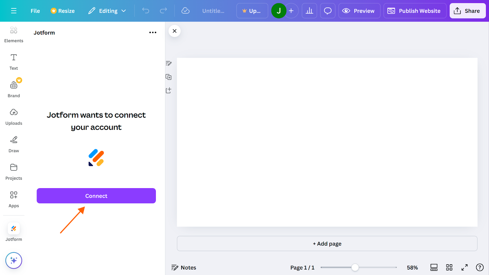 Canva Jotform App Connect Button