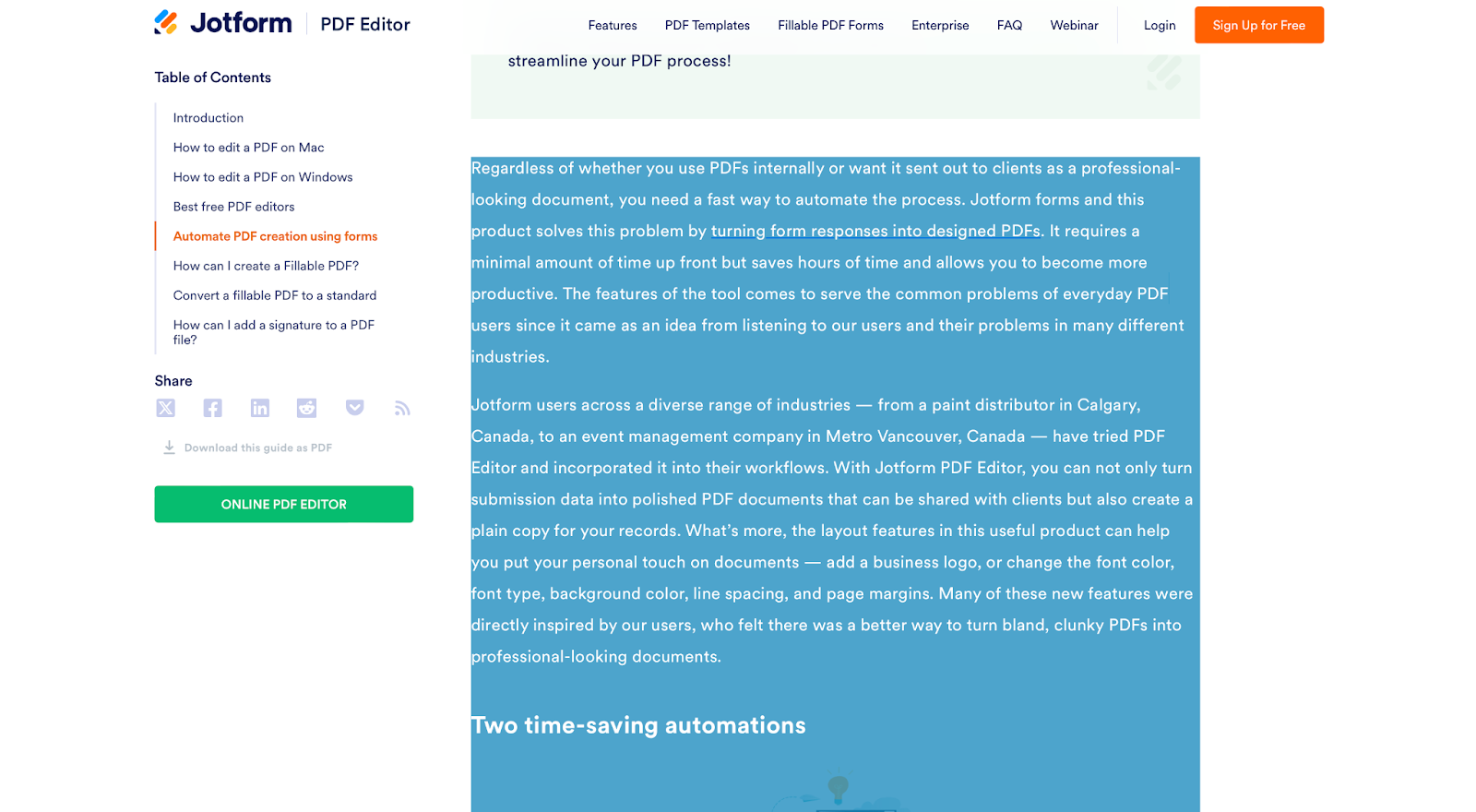 Jotform Blog Select a body of text