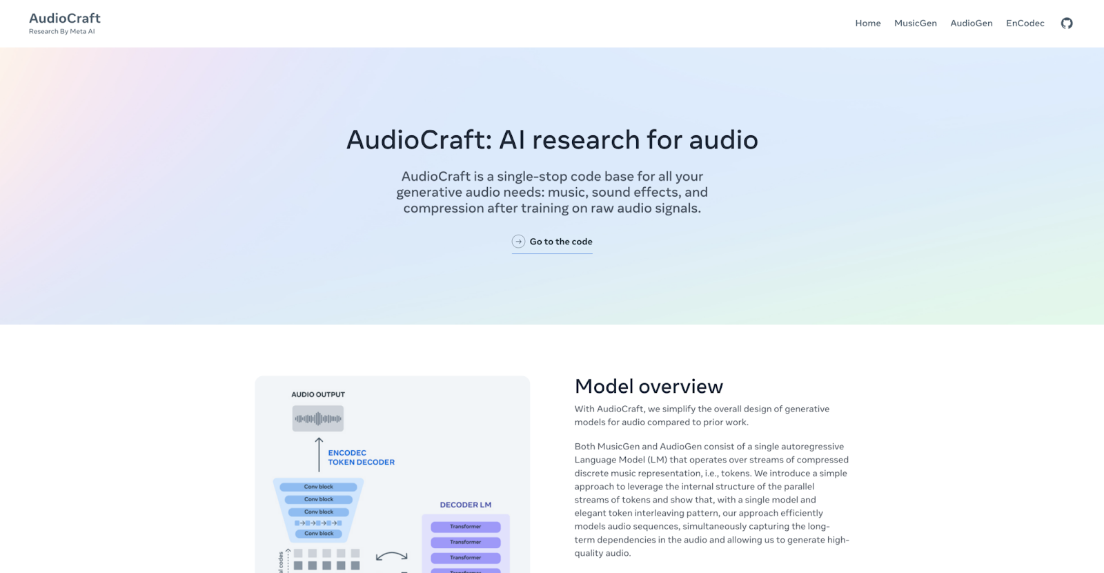 Landinpage Audiocraft