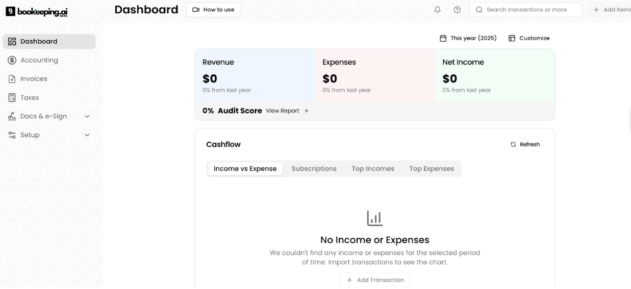 Screenshot of Bookeeping