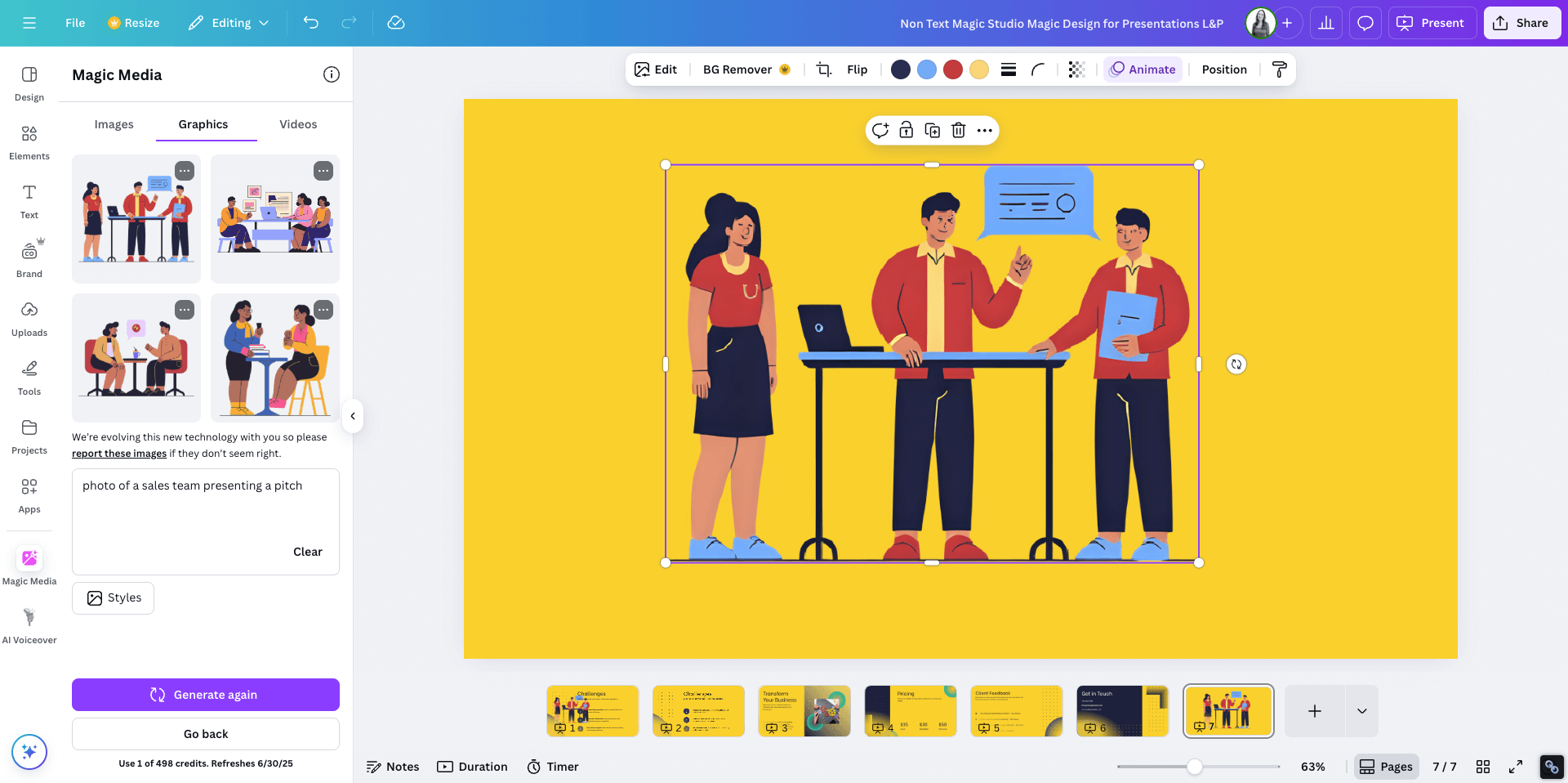 screenshot of canva magic studio user interface ai generated sales team presenting a pitch