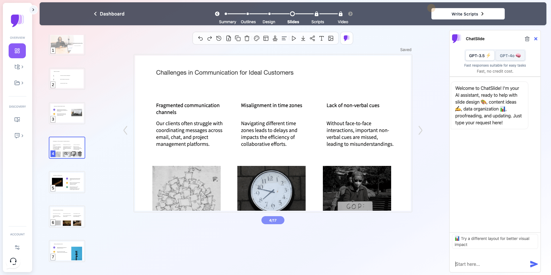 user interface of ChatSlide