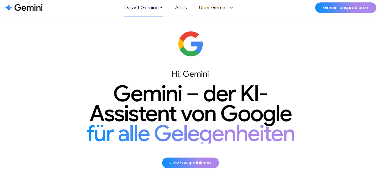 Landingpage von Gemini