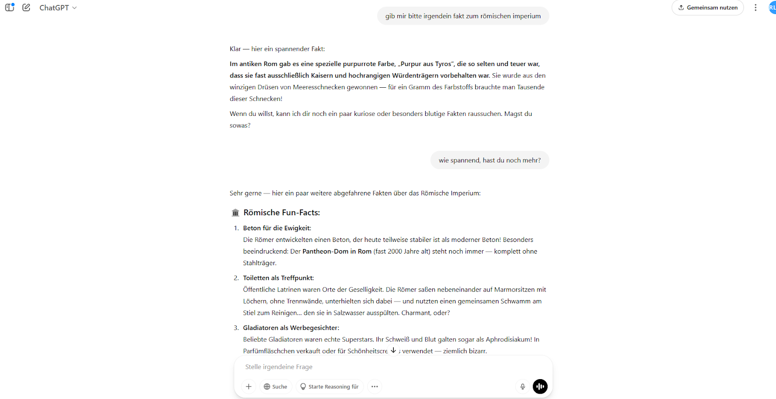 Benutzeroberfläche von ChatGPT