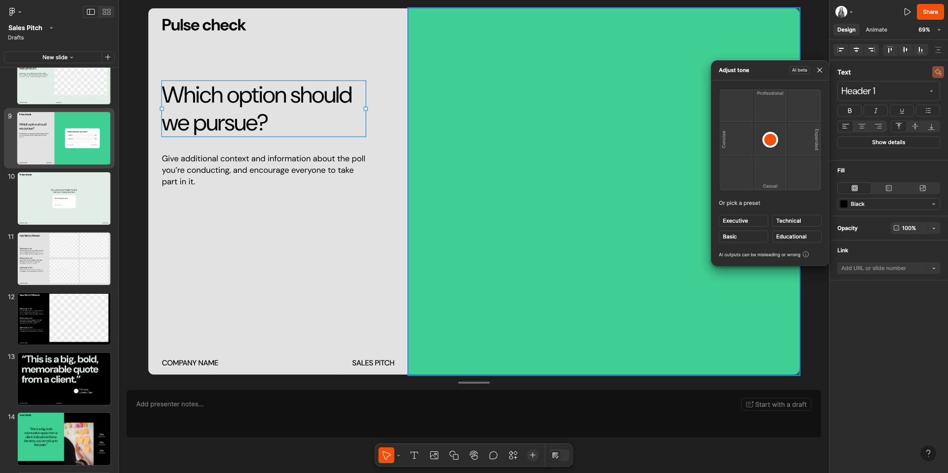 user interface of Figma slides