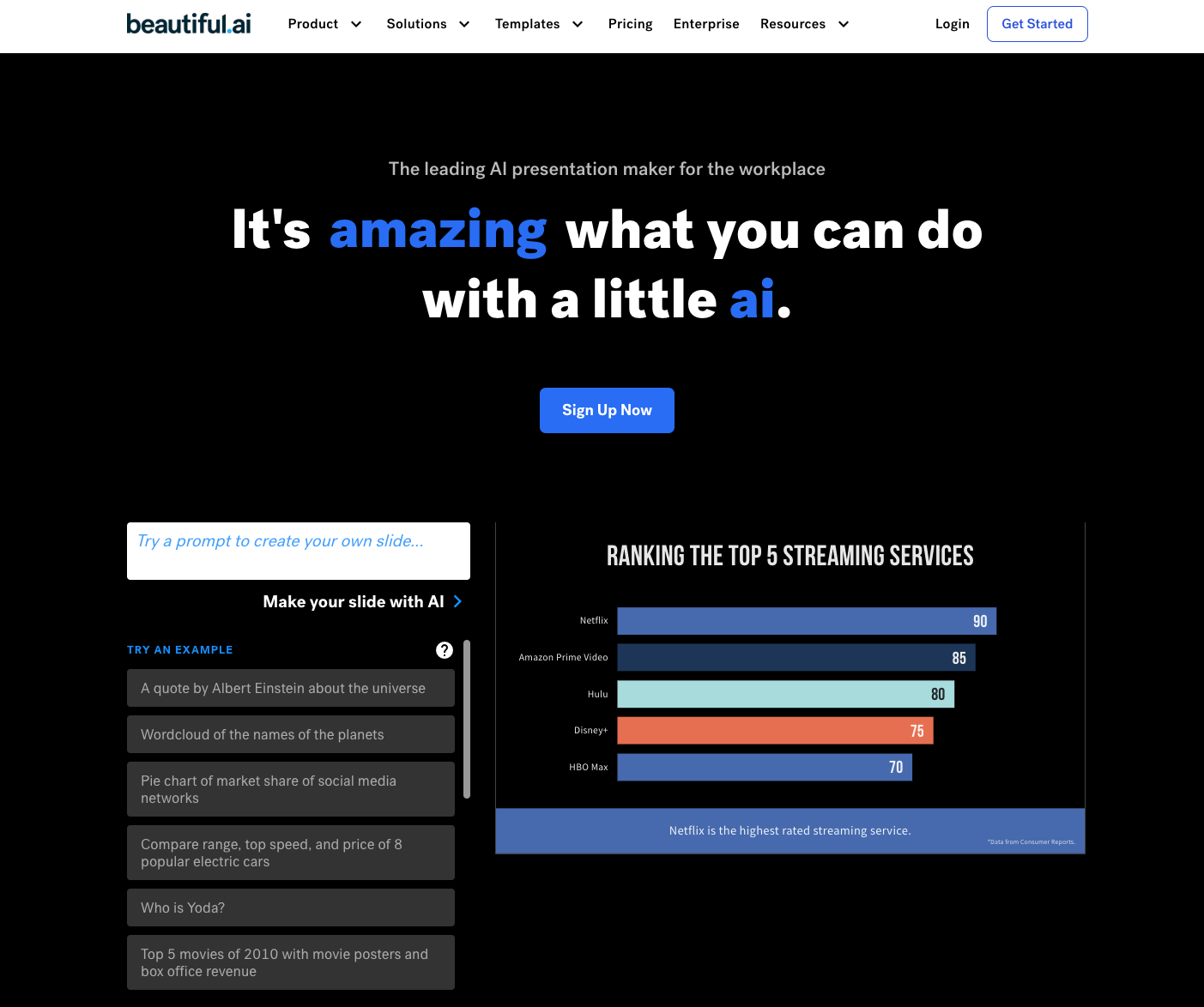 screenshot of beautiful ai website homepage with the words it's amazing what you can do with a little ai