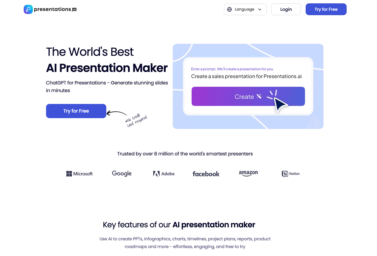 presentations AI website homepage the world's best AI presentation maker
