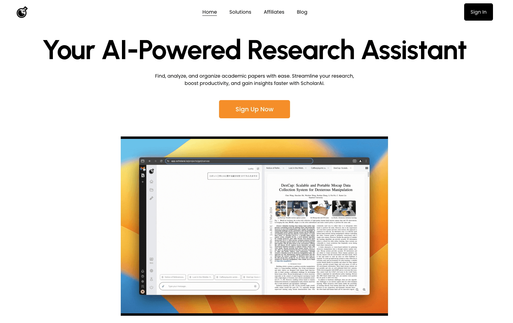 Bild der ScholarAI-Website-Homepage